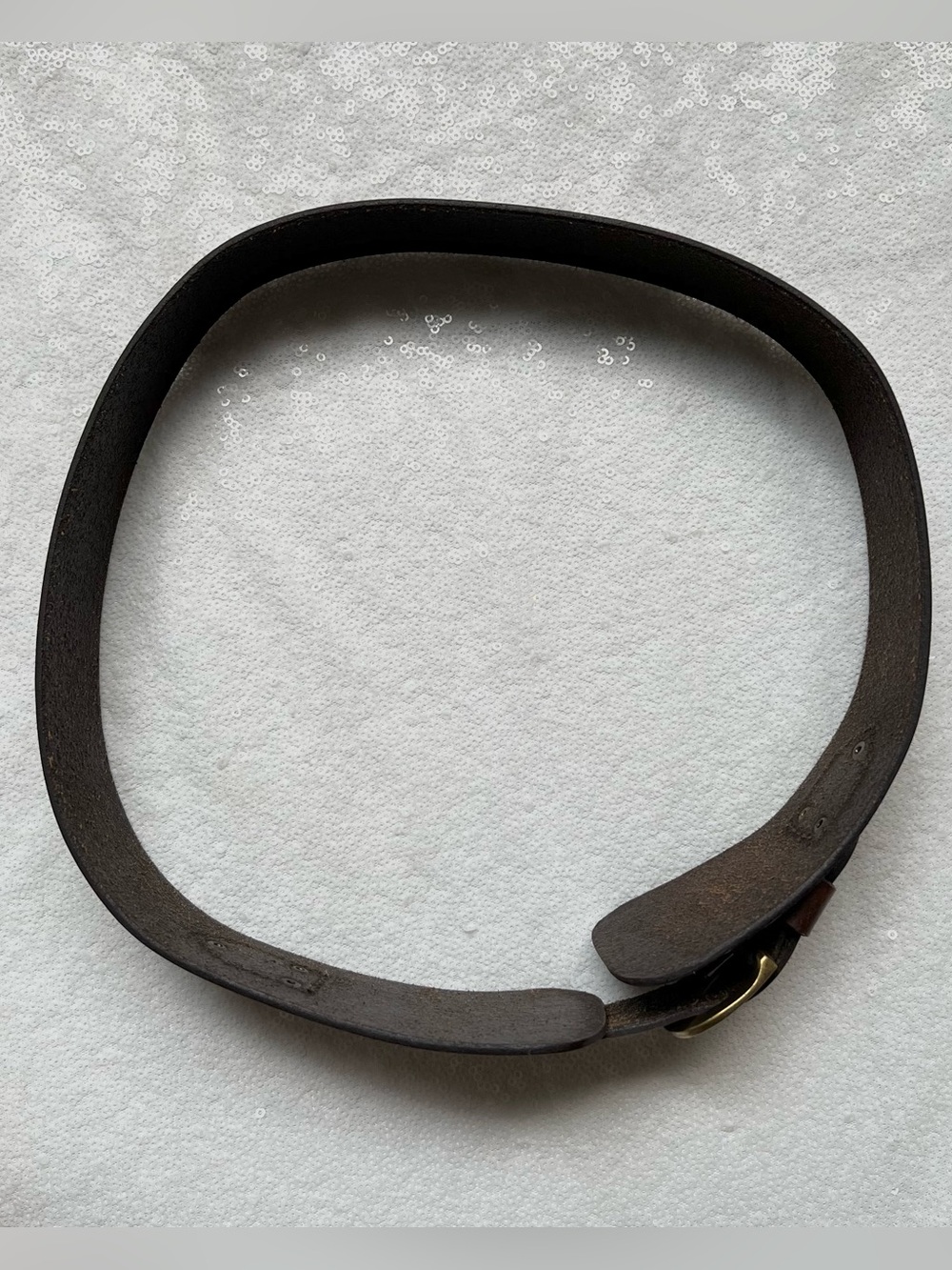 Vintage 1950s Style Women’s Brown Leather Belt with Brass-Tone Buckle - Picture 5 of 14